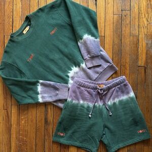 ROKIT Gradient Tie Dye Sweatshirt Sweat Shorts Combo Sweatsuit Men M Green Purpl